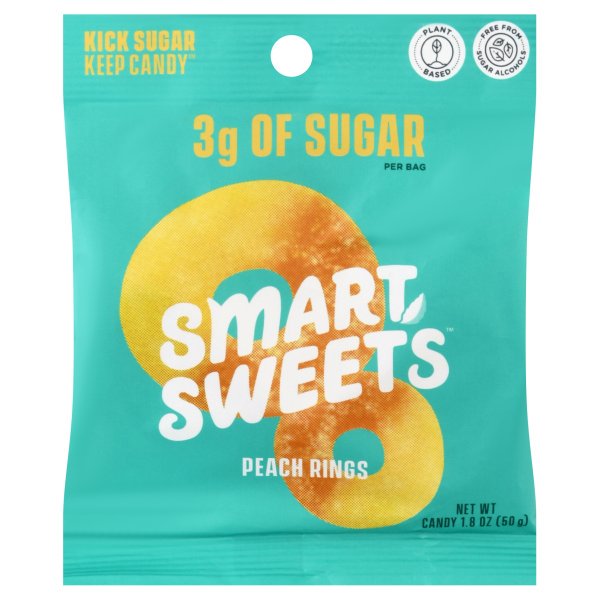 Smart Sweets Peach Rings - 12/1.8oz Bags, 6 Box/Case - SMARTPR