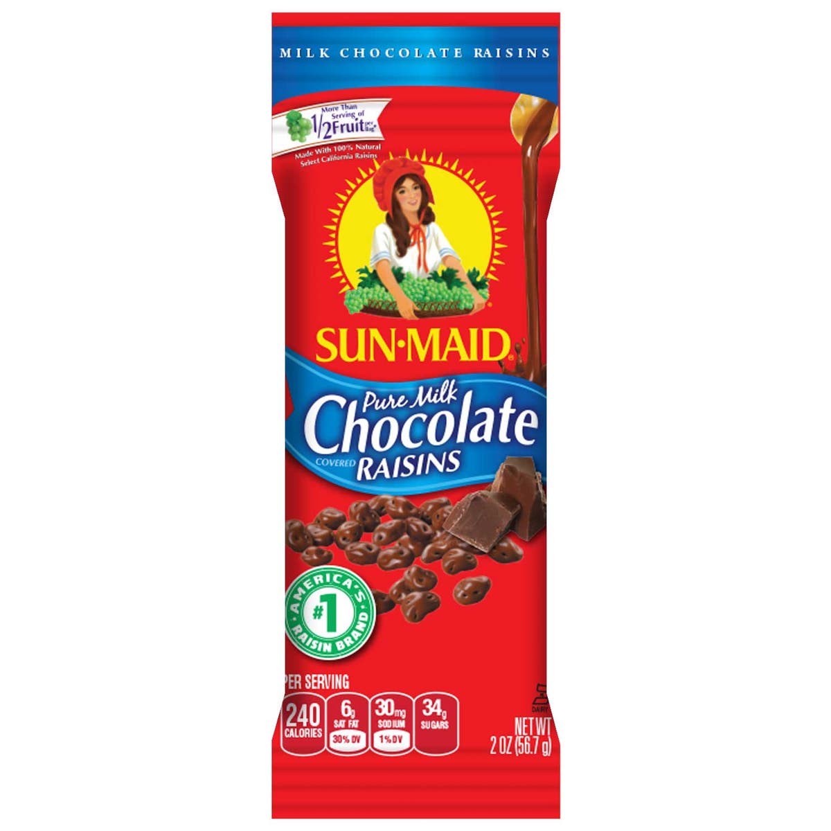 Sun Maid Milk Chocolate Covered Raisins 10 2oz Bags 4 Box Case SUNMCR