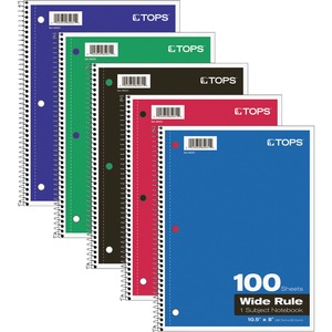 TOPS Wide Rule 1-subject Spiral Notebook 100 Sheets - Wire Bound - 10 1