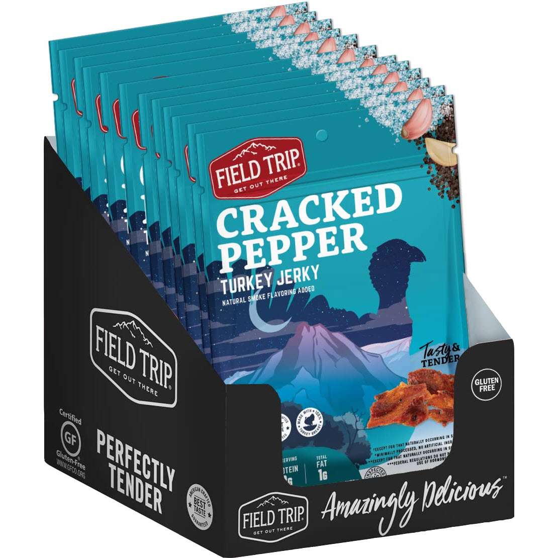 Field Trip Cracked Pepper Turkey Jerky 12/1oz Bags TBJHB