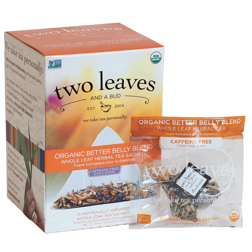 Two Leaves and a Bud Organic Better Belly Herbal Tea - 100 Bags/Case ...